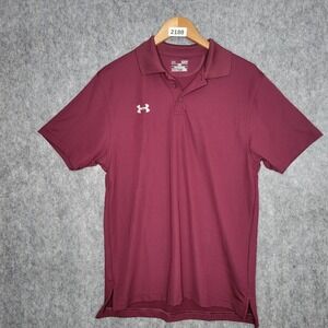 Under Armour Polo Shirt Mens Small S Burgundy Red HeatGear Loose Fit Golf Tech